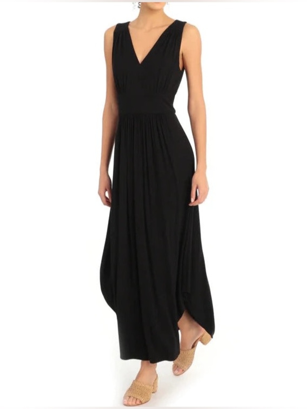 ▪️☀️🕶️ Black V-Neck Maxi Sundress Ribbed with side slits‎ 🕶️☀️▪️